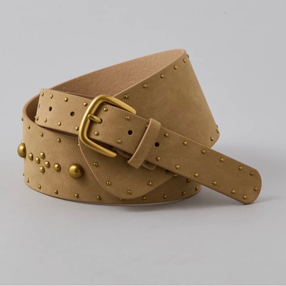 American Eagle Outfitters Tan Studded Waist Belt with Gold Hardware - Picture 3 of 8